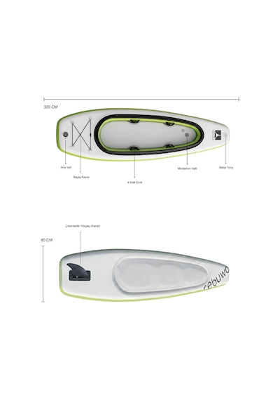 Kano Ve Paddle Board Seti İkisi Bir Arada Sup Board Şişme Kayak Yeşil
