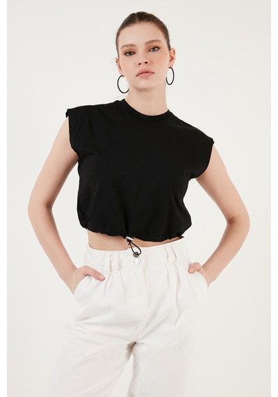 Lela Bisiklet Yaka % 100 Pamuk Crop Bayan T Shirt 5865587 Siyah