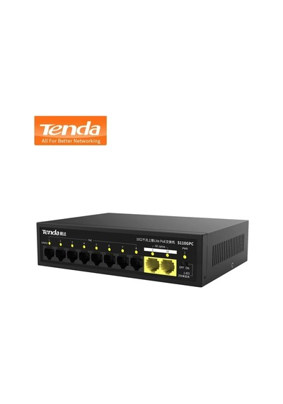 Tenda S110gpc 8 Port Poe 10/100 2 Port Gigabit Uplink Yönetilemez 65w Poe Switch