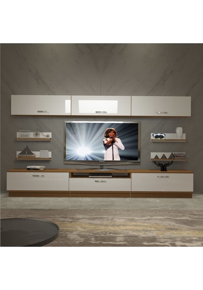 Decoraktiv Trendstyle 8y Slm Tv Ünitesi Tv Sehpası - Ceviz Beyaz Ahşap - Beyaz