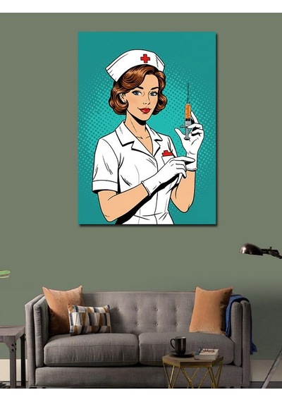 Kanvas Tablo Retro Hemşire Ve Şırınga 100cmx140cm