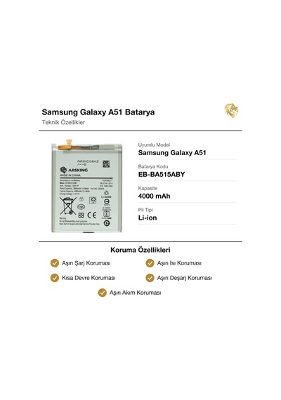 Samsung Galaxy A51 Uyumlu Güçlendirilmiş Batarya Eb-ba515aby 4000 Mah Pil Telefon Bataryası Battery