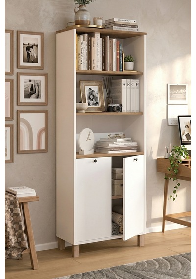 Nord Kitaplık Raf Ahşap Ayaklı 180cm Kapaklı Sepet-beyaz Nd13-sw Beyaz