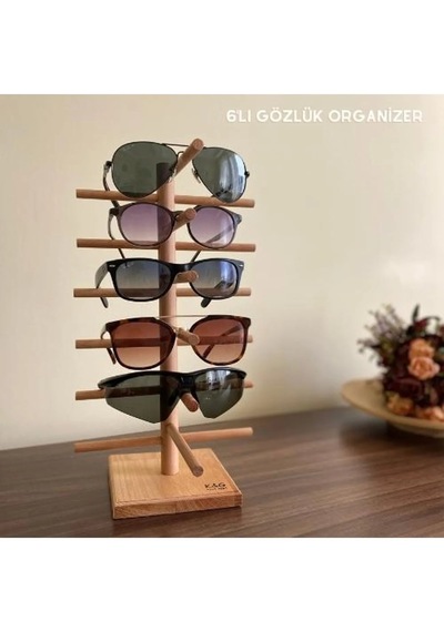 K&g Foot Rest Dekoratif Komple Masif Ahşap, 6lı Gözlük Standı, Gözlük Düzenleyici, Gözlük Organizer Kahverengi