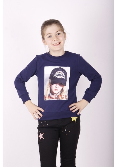 Toontoy Kız Çocuk Şapkası 3d Baskılı Sweatshirt Lacivert