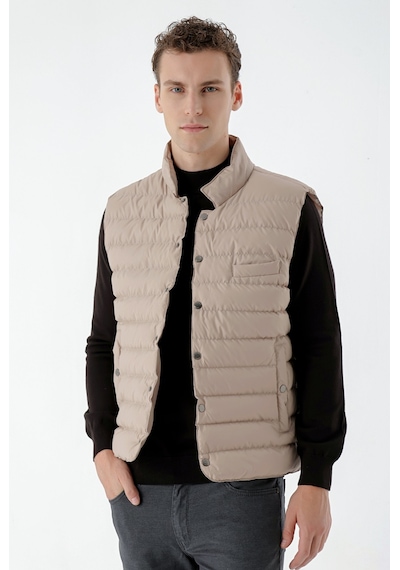 Morven Erkek Bej Polyester Çıtçıtlı Kapitone Yelek