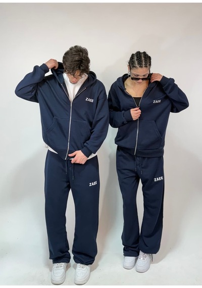 Zaee İnce Kumaş Nakışlı Oversize Premium Zip Hoodie Lacivert
