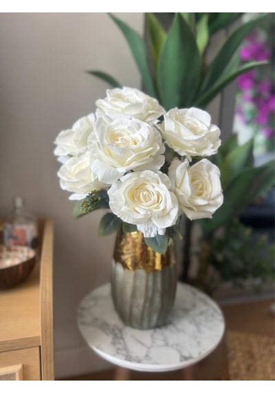 Yapay Çiçek 7li Gül Demeti 40 30cm 1.kalite Büyükboy Beyaz