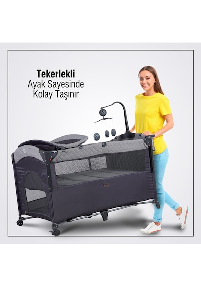 Prego 8044 Miami Plus Anne Yanı Oyun Parkı 70x120 Cm Gri