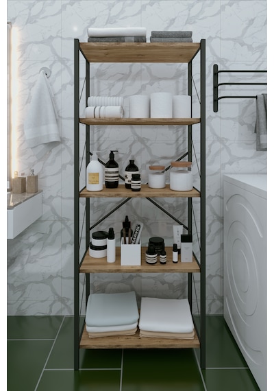 Çok Raflı Dekoratif Banyo Dolabı Ahşap