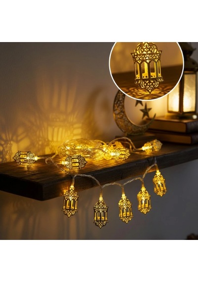 Altın Fener Figürlü Pilli Led Ramazan Dekor Işığı