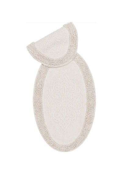 Cotton Special 2'li Oval Osmanlı Desen Pamuklu Klozet Takımı Krem 60 x 100 / 50 x 60 CM Krem