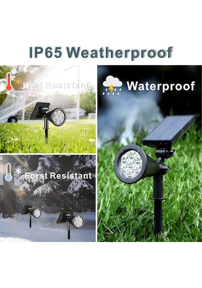 Solar Güneş Enerjili Bahçe Lambası 7 Led'li - Ip65 Su Geçirmez Ayarlanabilir Led Projektör, Dış Mekan Çim, Pati