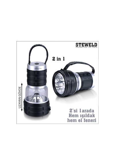 Steweld 989B Çift Fonksiyonlu 12 Led El Feneri Ve Işıldak Siyah