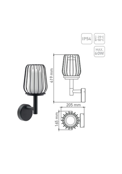 Ack Ag36-00602 E27 Gordion Alüminyum Bahçe Duvar Apliği Diğer