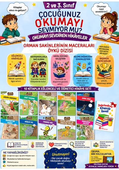 3. Sınıflar İçin Eğlenceli Rengarenk Kitap Okumayı Sevdiren 10'lu Öykü Seti