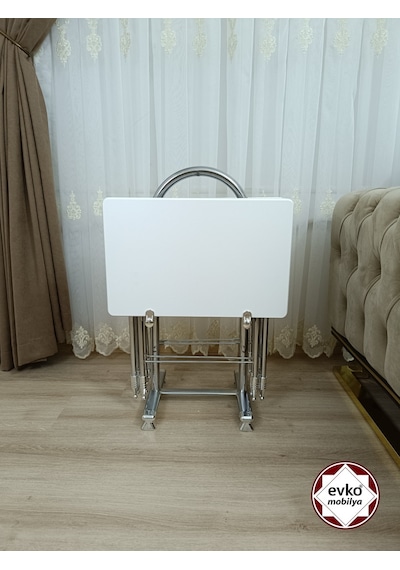Çanta Zigon Sehpa,4'lü Sehpa, Zigon Sehpası, Mdf Mebran - Beyaz