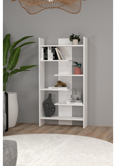 İlayda Asimetrik 6 Raflı Modern Kitaplık Beyaz