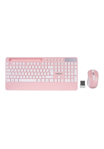 Beyaz - Pembe Kablosuz Klavye - Mouse Seti Tablet - Telefon Standlı Q Kalvye 5250