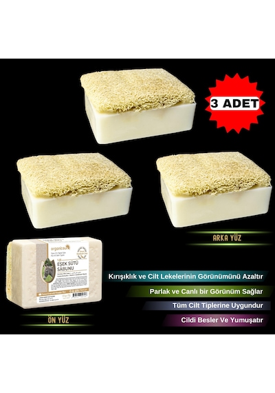 Organicsun Doğal Kabak Lifli Eşek Sütü Sabunu 3 x 120 G