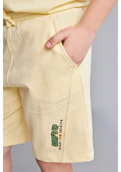 Defacto %100 Pamuk Oversıze Palmiye Baskılı Sweatshirt Kumaşı Şort Erkek Çocuk H8220a826hsyl487 Sarı-yl487