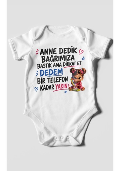 Morivokids Anneye Ve Dedeye Özel Kısa Kollu Bebek Body %100 Pamuk Beyaz