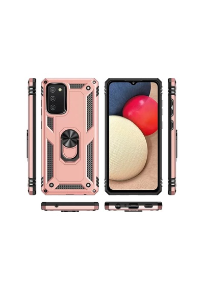 Newface Samsung Galaxy A03s Kılıf Sofya Yüzüklü Silikon Kapak - Rose Pembe