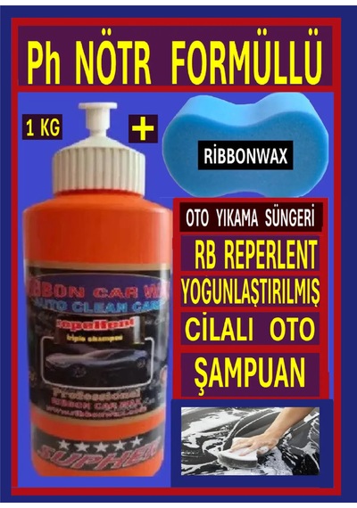 Reperlent Ph Nötr Formüllü Cilalı Oto Yıkama Şampuanı 1 Kg + Oto Yıkama Süngeri