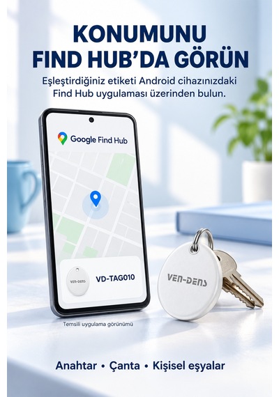Ven-dens Vd-tag010 Bluetooth Eşya Takip Cihazı, Find Hub Ve Android Uyumlu, Anahtar, Beyaz