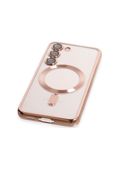 Samsung Galaxy S25 İçin Magsafe İle Uyumlu Kılıf Kamera Lensli Korumalı Şeffaf Silikon Kapak Rose Gold