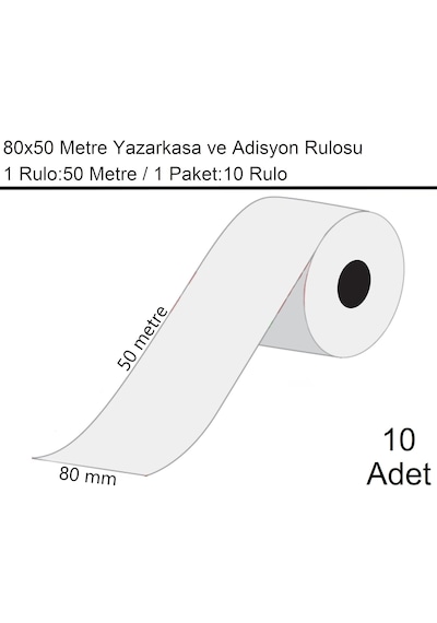 80x50 Metre Termal Yazarkasa Ve Adisyon Rulosu 1 Paket:10 Adet Rulo