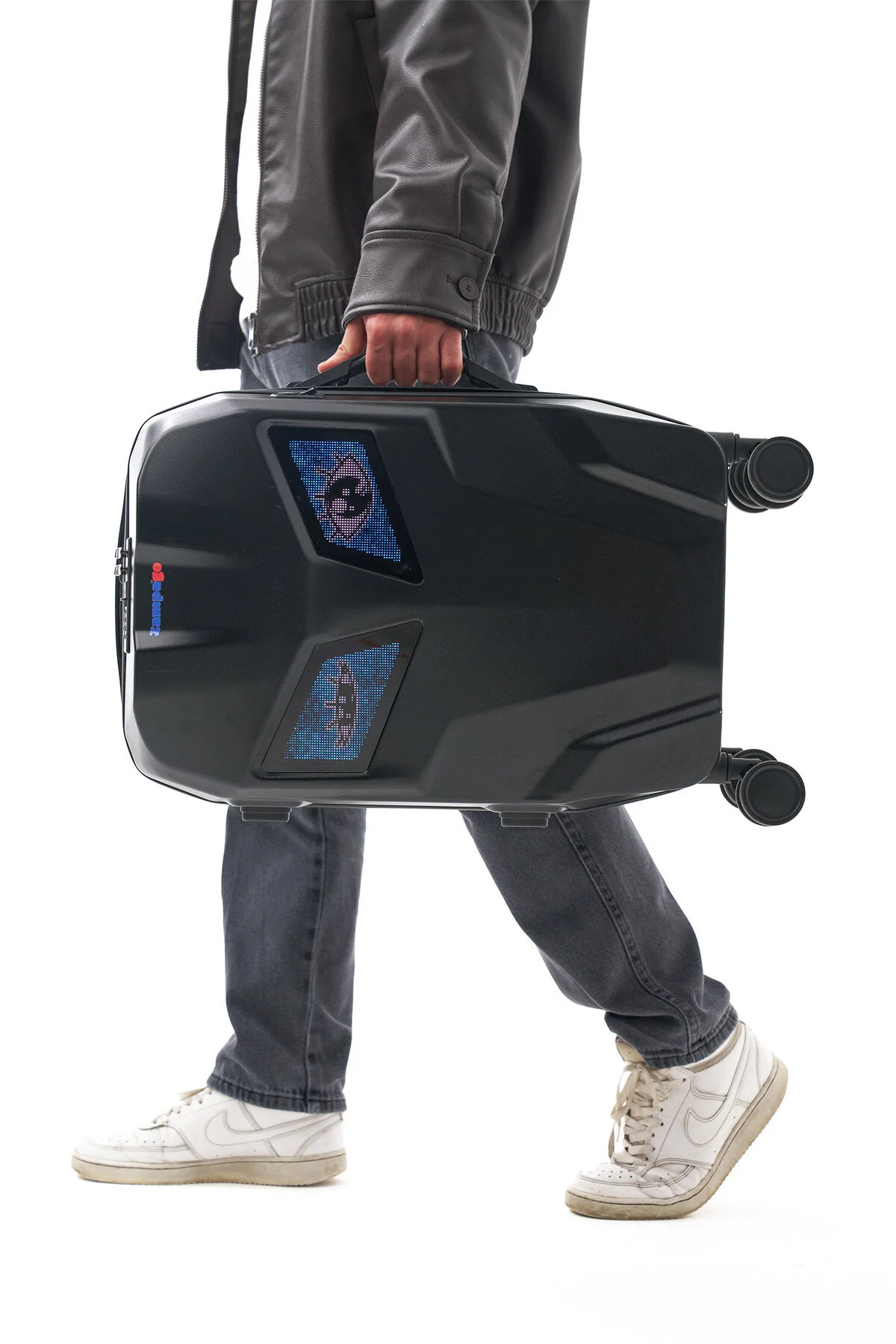 Zampago Blinker Led Işıklı Valiz Darbe Dayanıklı 360 Tekerlekli + 10.000 Mah Powerbank Siyah - Siyah