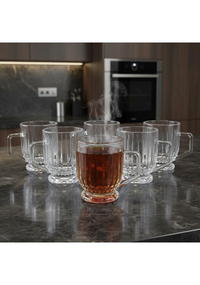 Elysia Desen 6 Kişilik Cam Çay-kahve Takımı - 6 X 160 Ml. Şeffaf