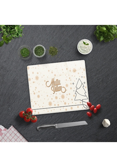 Decorita Cam Kesme  Tablası|Mutlu Yıllar Krem|29cm x 34cm