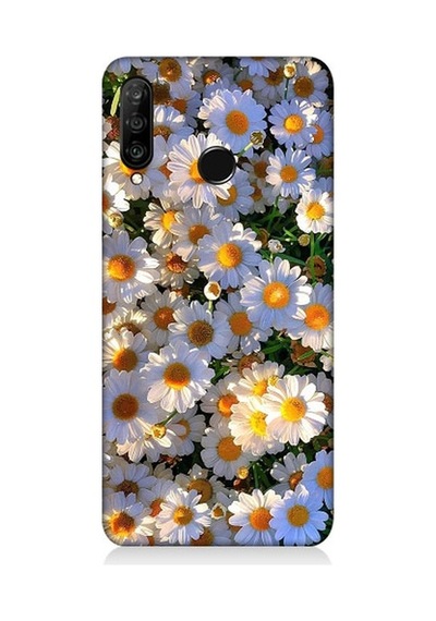 Huawei P30 Lite Uyumlu Beyaz Papatyalar Desenli Silikon Kılıf