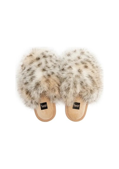 Twigy Leopard Peluş Kadın Ev Terliği Beyaz 37/41