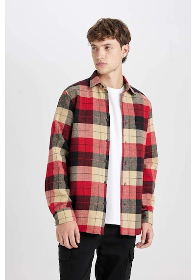 DeFacto Regular Fit Polo Yaka Kareli Oduncu Flanel Uzun Kollu Gömlek D7190AXNSBR59