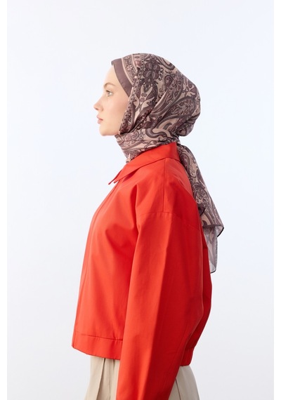 Mirsoy Scarf Asya Etnik Desen Şal Açık Vizon