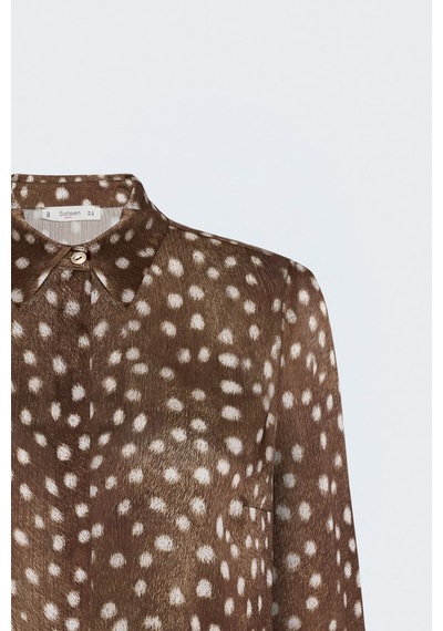 Sateen Desenli Klasik Gömlek - Kahve-137904