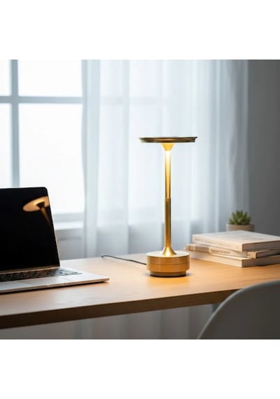 Eskitme Gold Kasa Dokunmatik Şarjlı Masa Lambası 3 Renk Işık Modlu, Led Aydınlatmalı, Modern &amp Amp Dekora Çok Renkli