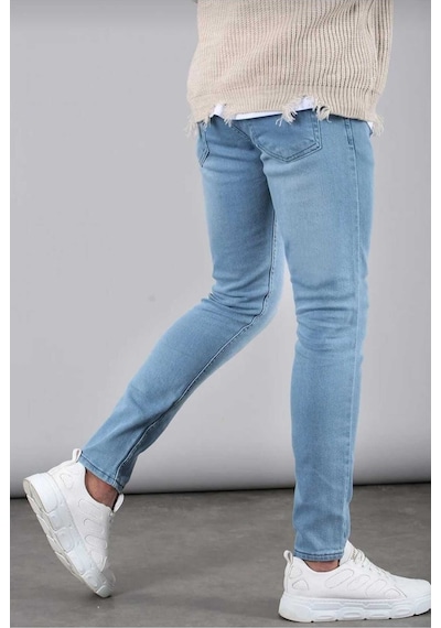 Erkek Mavi Düz Klasik Rahat Kesim Regular Fit Likralı Kot Jeans Mavi