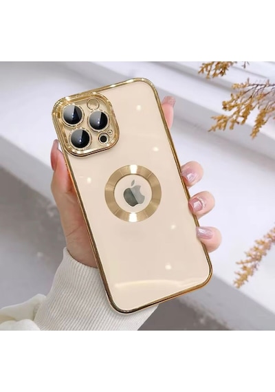 Apple Uyumlu iPhone 14 Pro Extra Kamera Korumalı Kamerası Cam Lensli Lazer Lüx Kılıf - Tam Koruma-kalite Altın