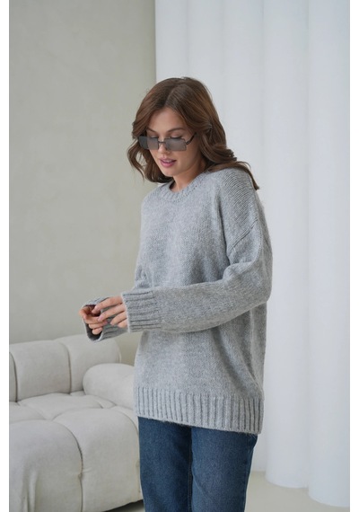 Park Karon Kadın Bisiklet Yaka Yumuşak Dokulu Oversize Triko Kazak 3032 Gri