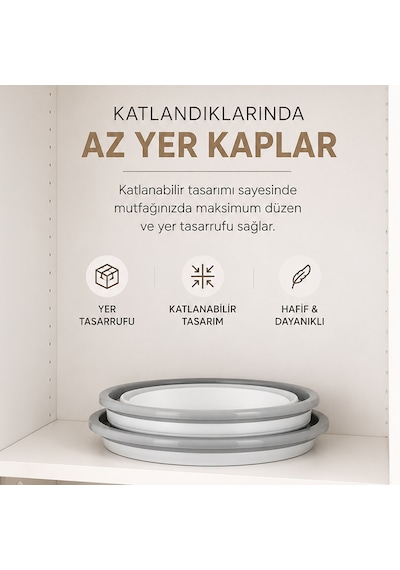 Porsima Et-00111 Çok Amaçlı Katlanır Badya Akordiyon Leğen Katlanabilir Organizer Düzenleyici 9lt - 5lt Beyaz - Gri