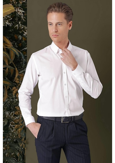 Efor Gk 711 Slim Fit Beyaz Klasik Gömlek Beyaz