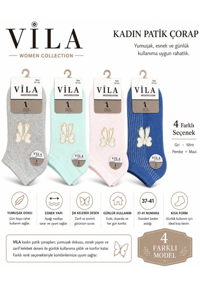 Vıla Kadın Renkli Soft Patik Çorap 6'lı Asorti 1