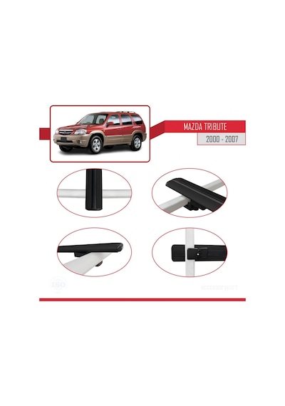 Mazda Tribute 2000-2007 Arası İle Uyumlu Basic Model Ara Atkı Tavan Barı Siyah 3 Adet