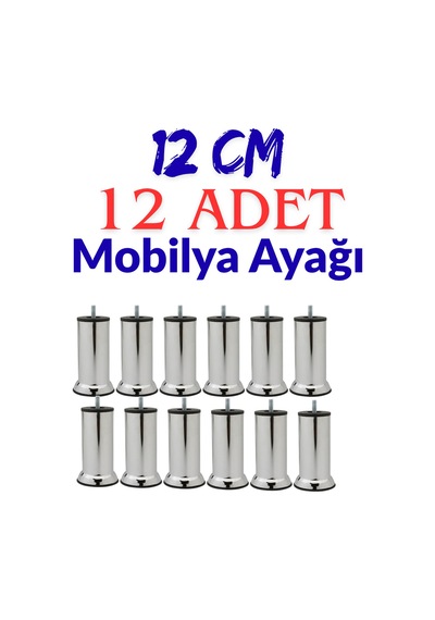Klc 12 Adet M8 İnce Diş Krom Metal Mobilya Ayağı - Kanepe, Baza, Koltuk Yükseltme Ayağı 12 Cm Gri Gri