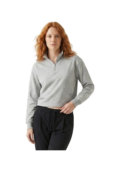 Sportive Cleo Zip Neck Kadın Gri Günlük Stil Sweatshirt 26yk0006-kml