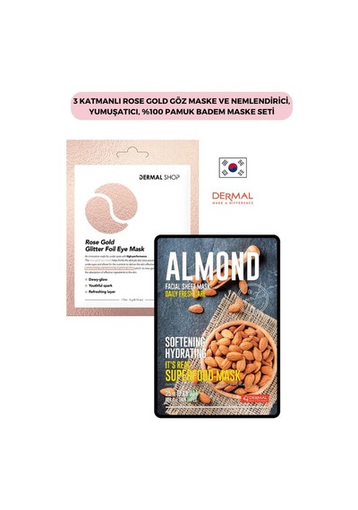 Dermal 3 Katmanlı Rose Gold Göz Maskesi + Pamuk Badem Maskesi